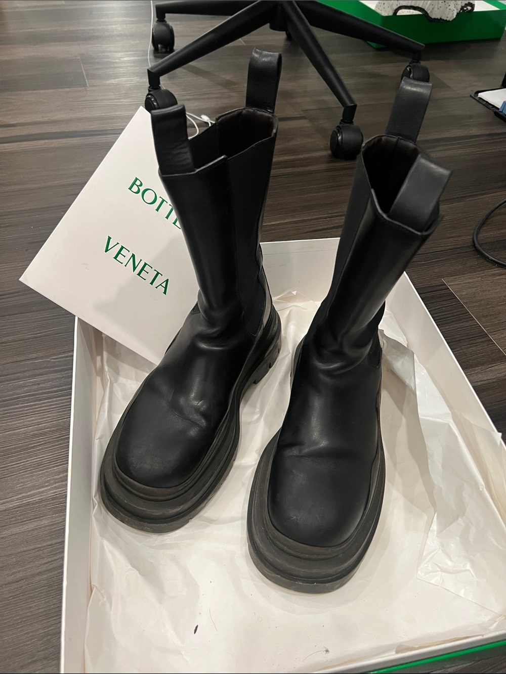 Bottega Veneta Black Leather Platform Chelsea Boots